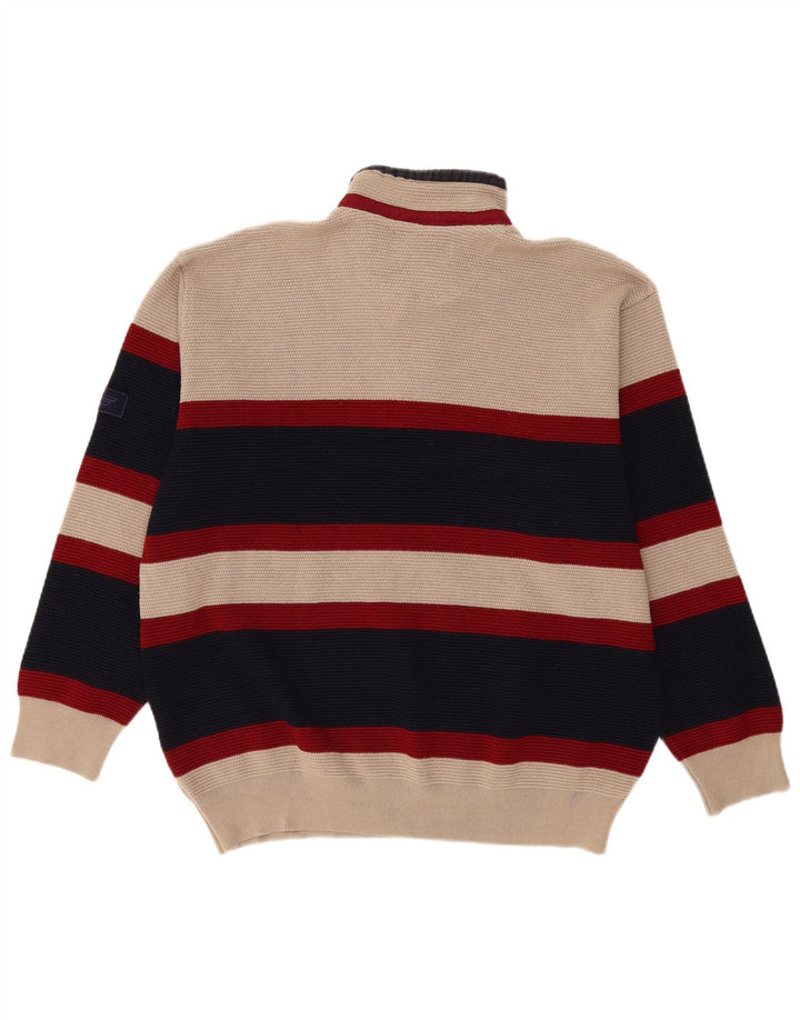 vintage Mens Zip Neck Jumper Pull IT 56 2XL Beige Colorblock