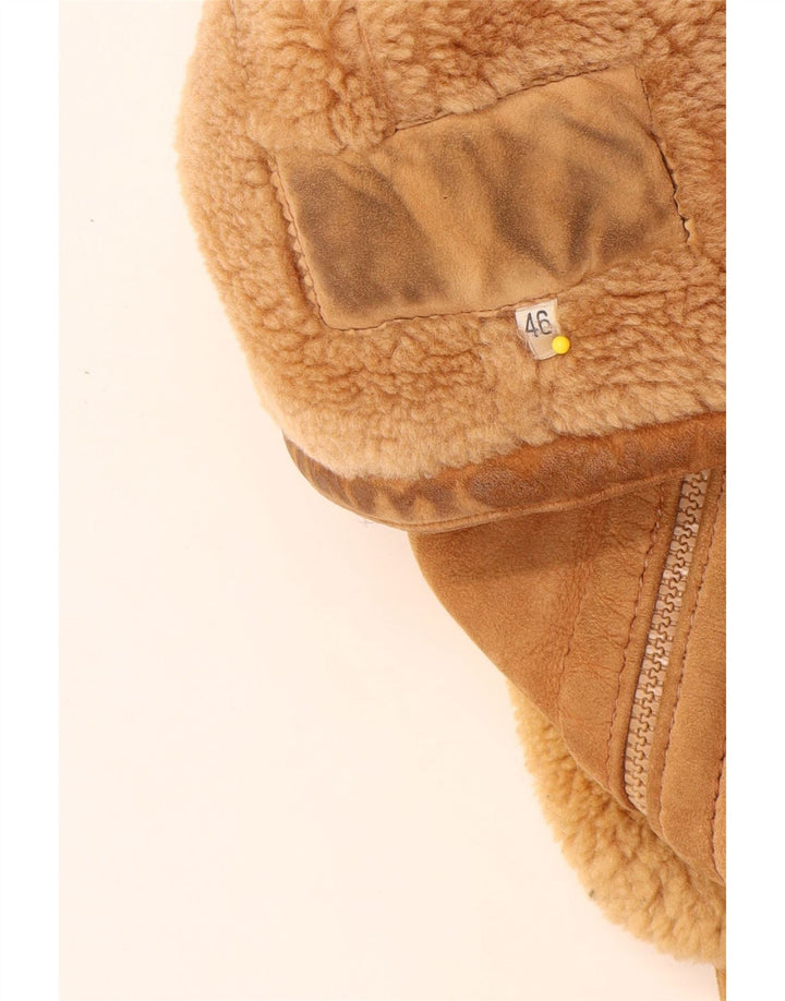 Veste Shearling Femme Vintage IT 46 Grand Cuir Beige
