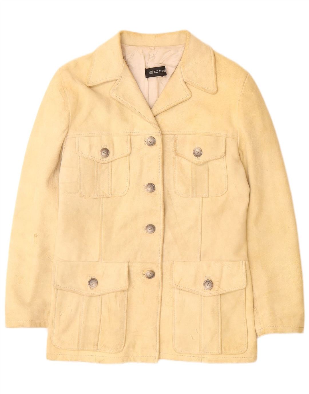 veste en daim femme vintage UK 12 cuir beige moyen