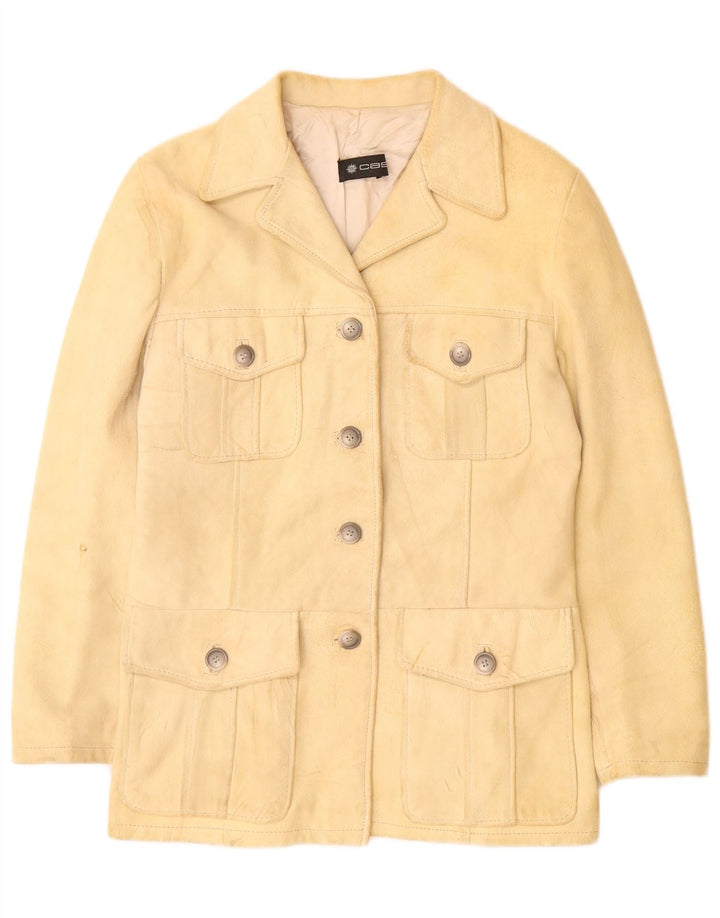 veste en daim femme vintage UK 12 cuir beige moyen