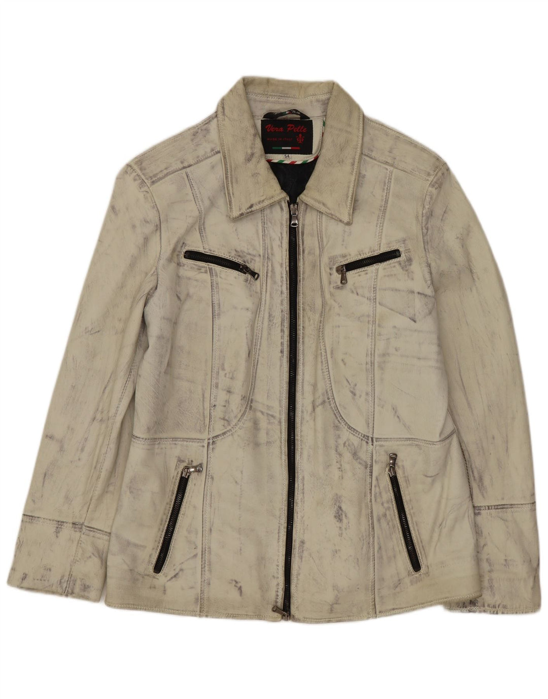 veste en cuir femme vintage UK 16 Large Off White