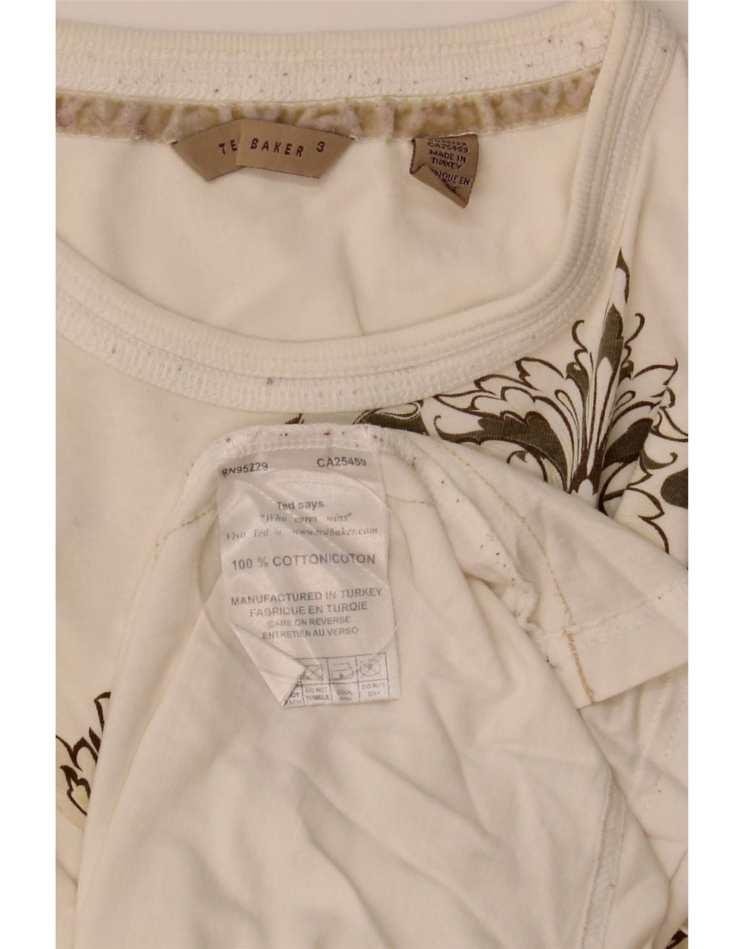 Ted Baker T-shirt graphique pour hommes Taille 3 Coton blanc moyen