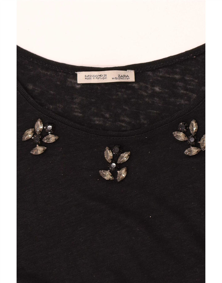 Zara Haut à manches 3/4 pour femme UK 10 Small Noir