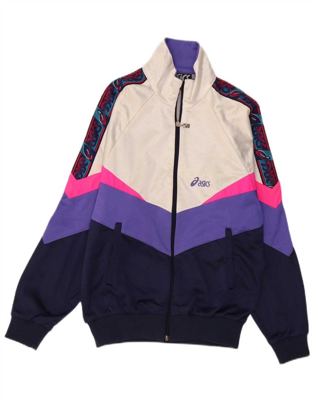 ASICS Veste de survêtement pour femme IT 46 Large Bleu marine Colourblock