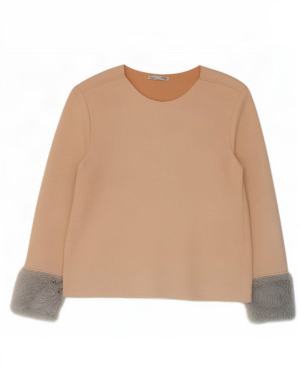 Zara Chemisier Femme Top UK 12 Beige Moyen Colorblock