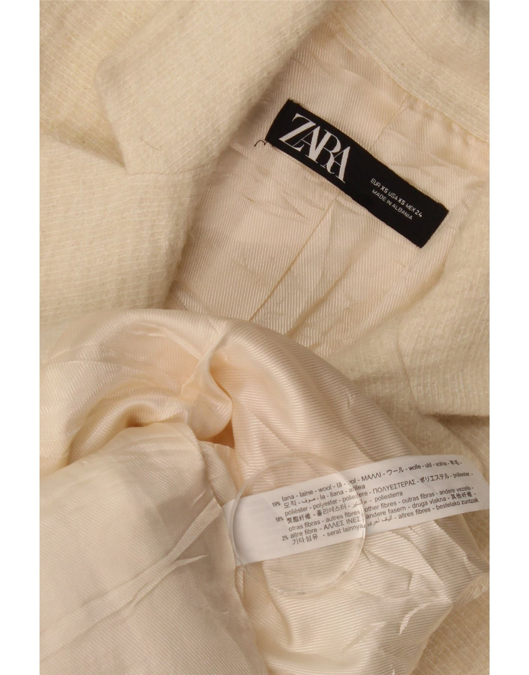 Zara Femme Pardessus UK 6 XS Laine Blanc Cassé