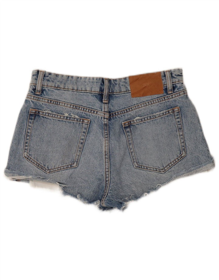 ZARA Short en jean vieilli pour femme EU 36 XS W26 Bleu Coton