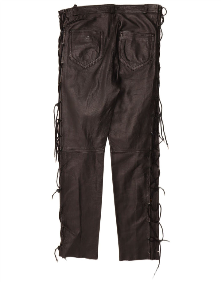 VINTAGE Pantalon droit en cuir pour femme IT 40 Small W28 L28 Cuir noir