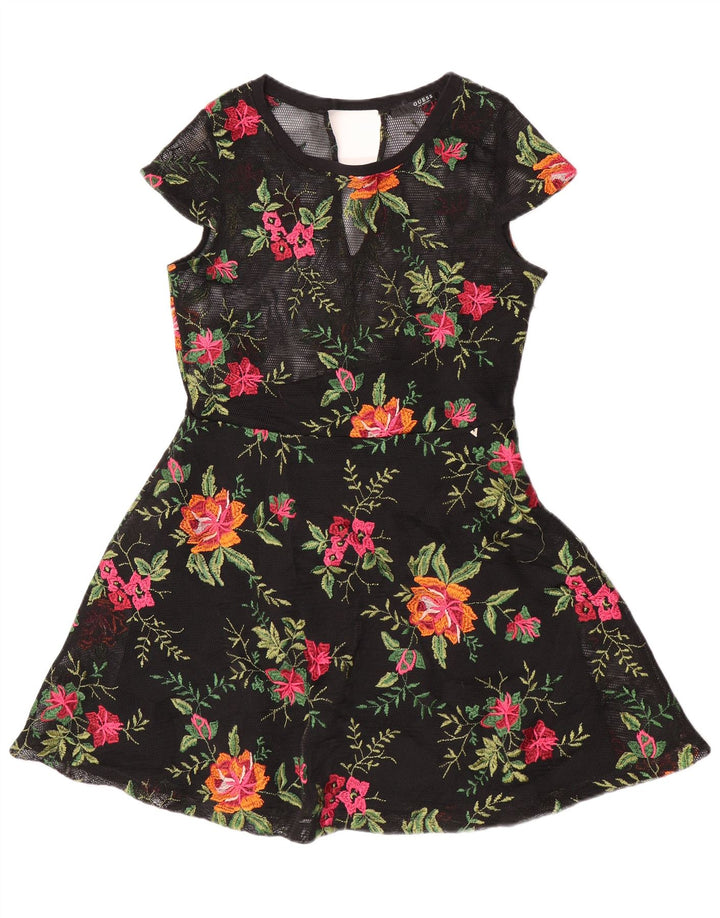 Guess Robe trapèze transparente pour femme UK 8 Petit Noir Floral Polyester
