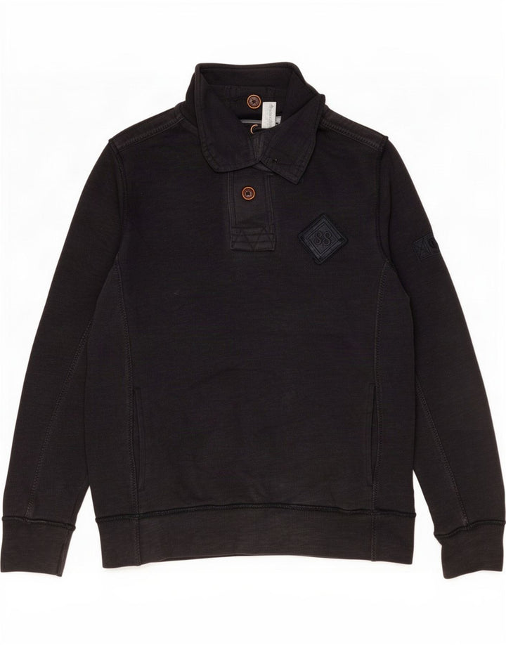 Fat Face Sweat-shirt à col boutonné pour homme en coton bleu marine Taille S