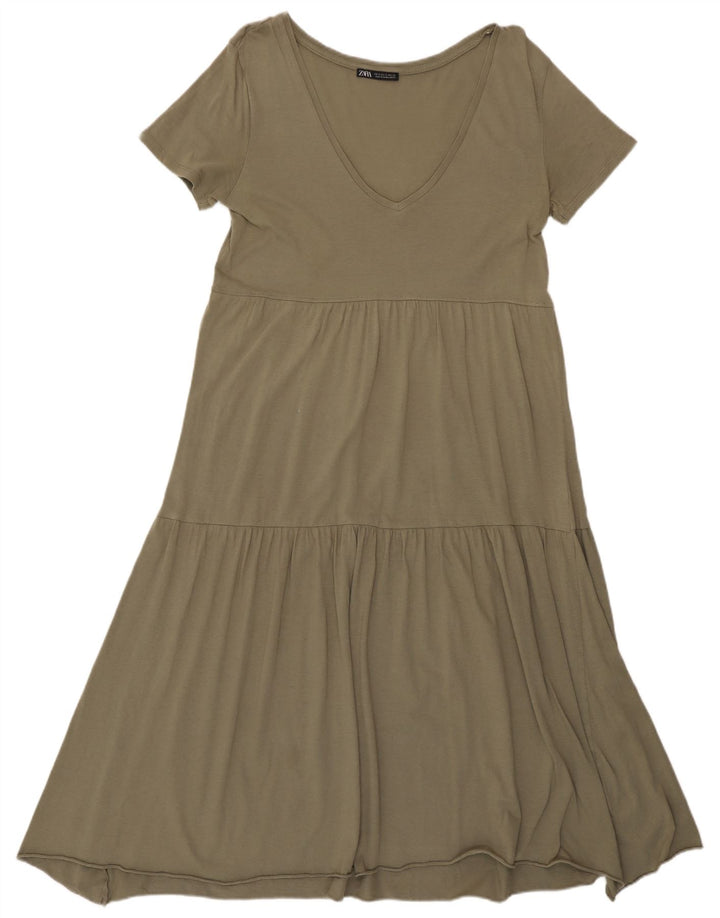 Zara Robe trapèze pour femme UK 10 Petit Kaki