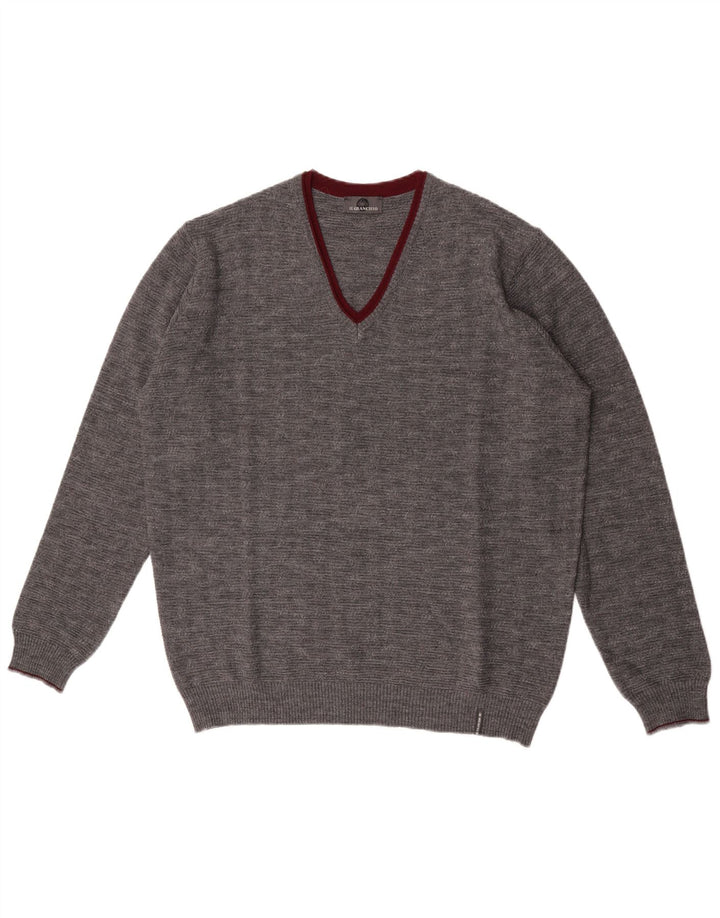 Il Granchio Pull Col V Homme Large Laine Mouchetée Gris