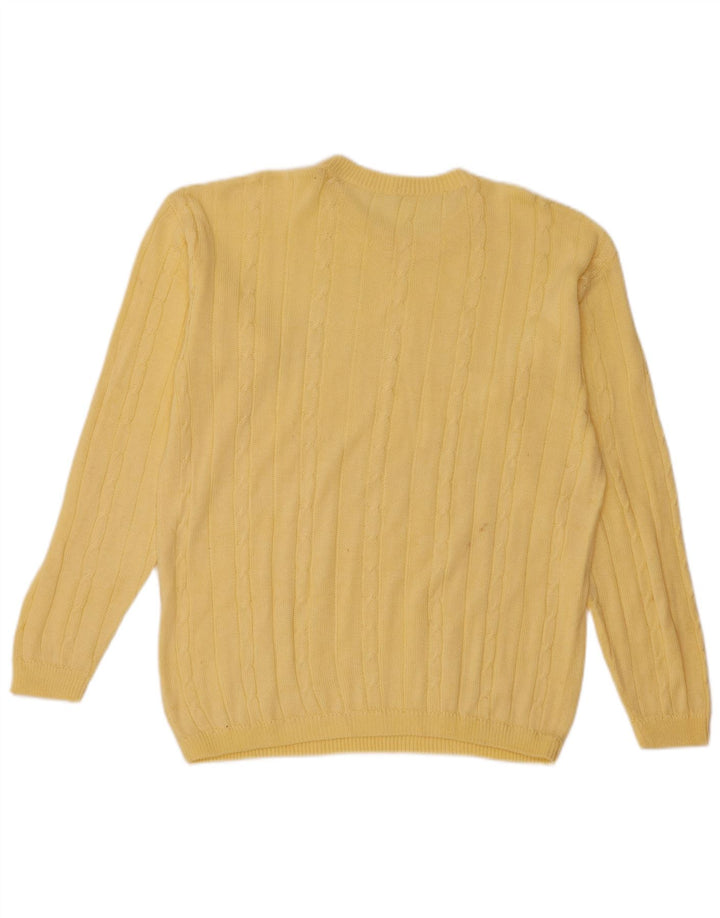 vintage Mens Crew Neck Jumper Pull Jaune Moyen