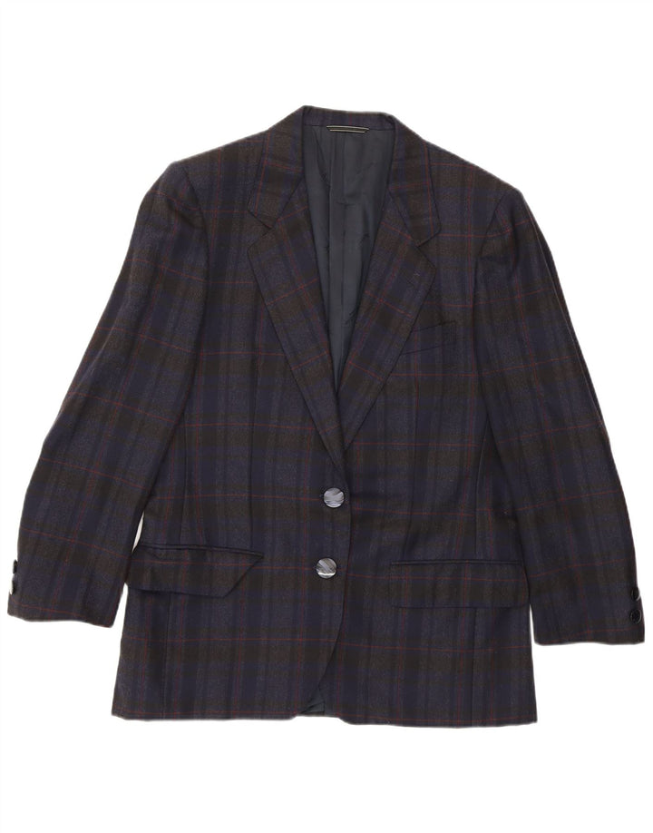 Aquascutum Veste blazer à 2 boutons pour femme UK 14 Bleu marine moyen à carreaux