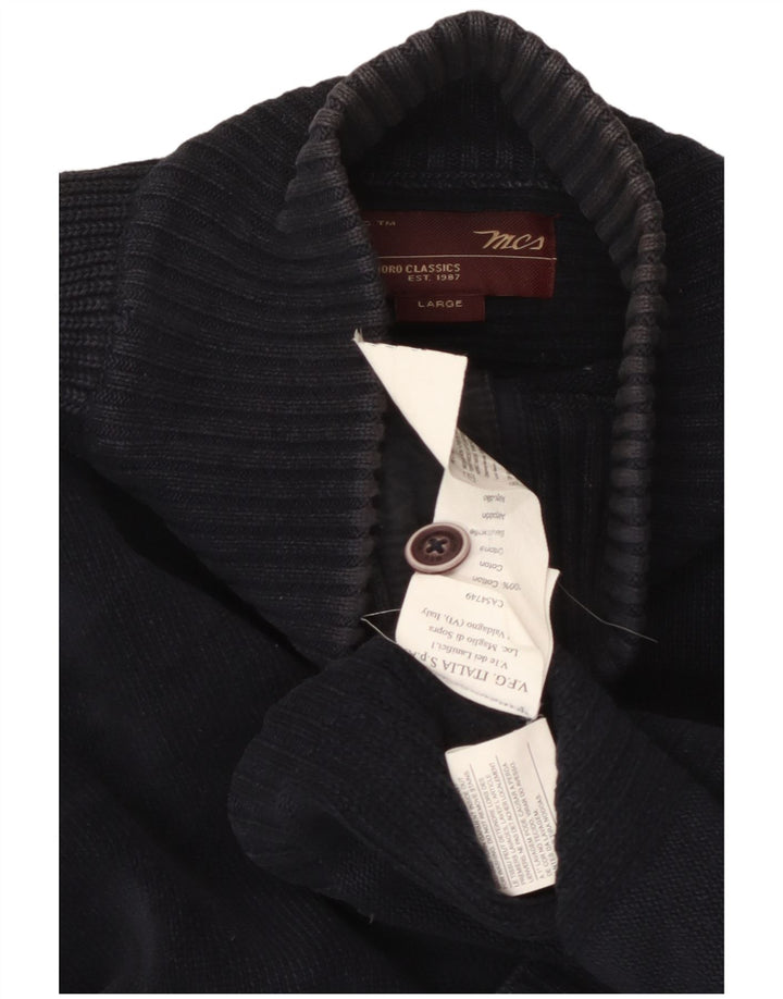 MARLBORO CLASSICS Pull à col boutonné pour homme en coton bleu marine Taille L