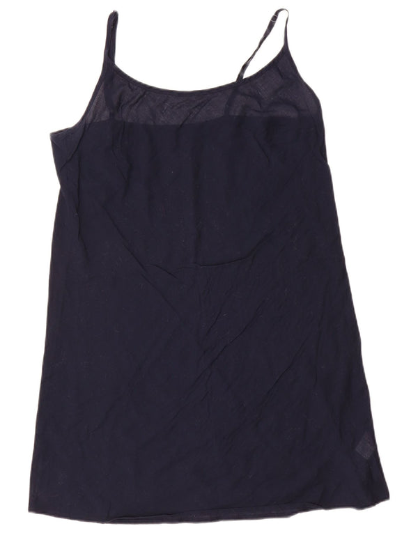 vintage Womens Slip Dress UK 10 Petit coton bleu marine