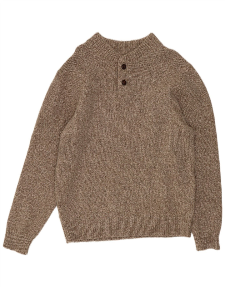 L.L.Bean Pull à col boutonné pour homme en laine d'agneau mouchetée marron moyen