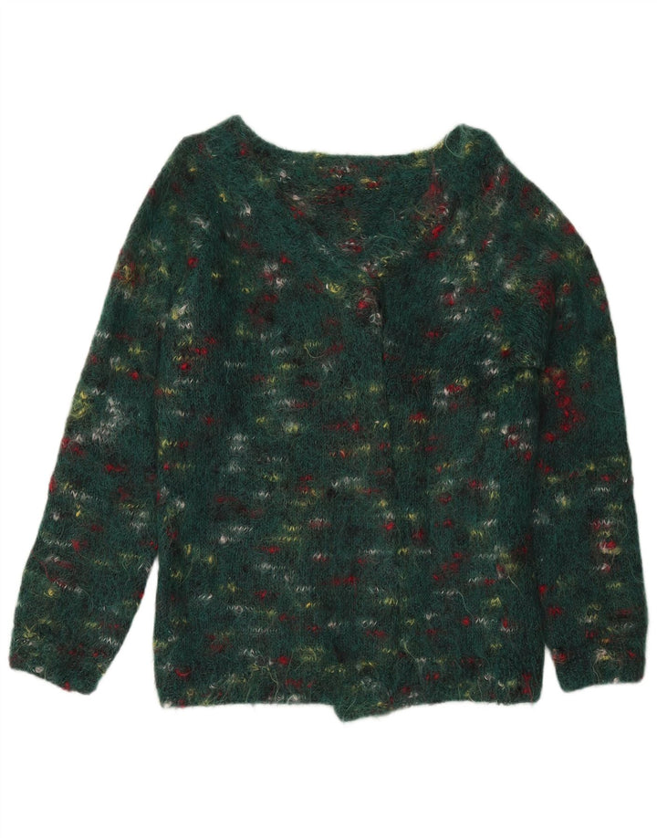 vintage Womens Jumper Sweater UK 14 Moyen Vert Moucheté
