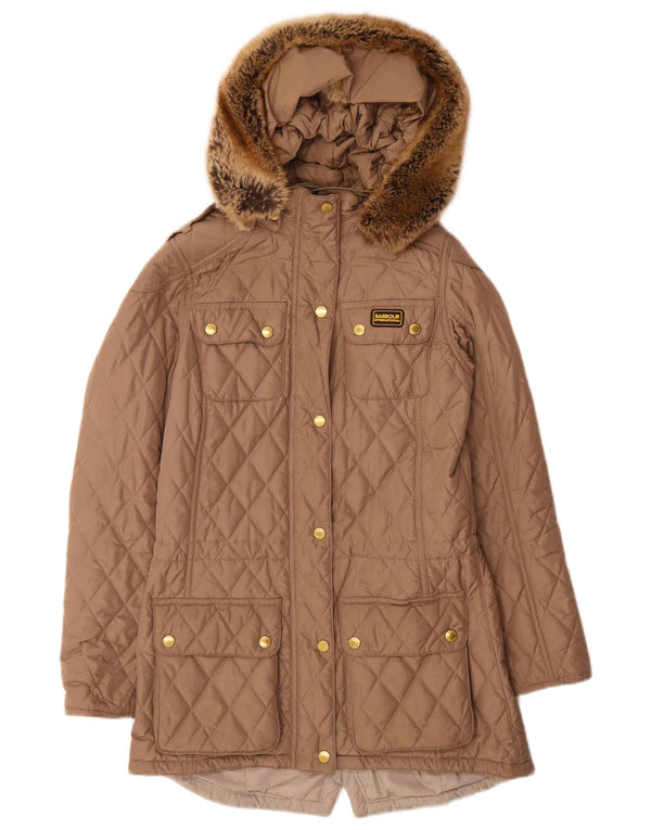 BARBOUR Manteau matelassé à capuche pour femme UK 8 Petit Polyester Beige