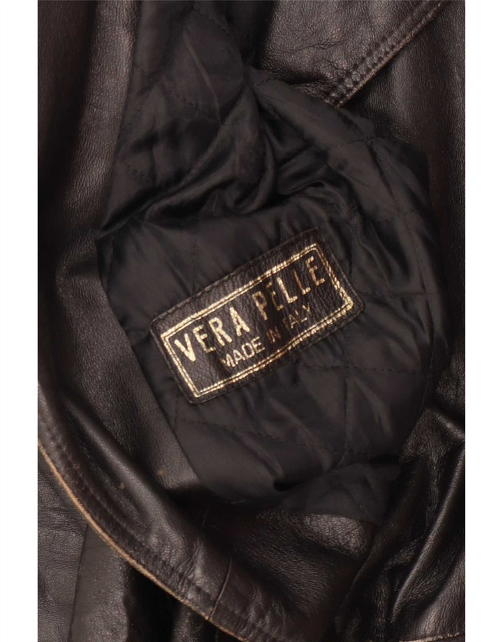 Veste en cuir à manches 3/4 vintage pour femme IT 42 Marron moyen