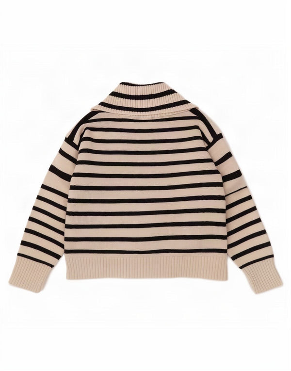 Zara Pull col zippé pour femme UK 16 Grand coton rayé blanc cassé
