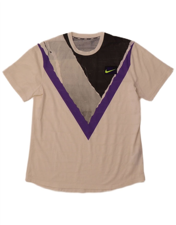 NIKE T-shirt graphique Dri Fit pour hommes, grand, blanc, color block, en polyester