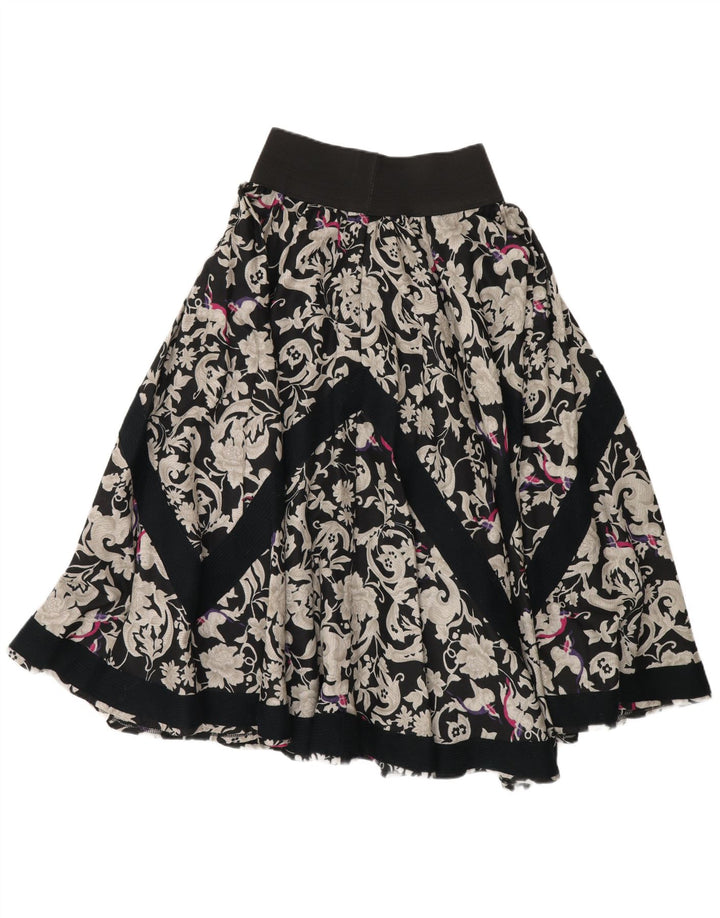 vintage Femme Jupe Évasée Moyenne W26 Viscose Florale Noire