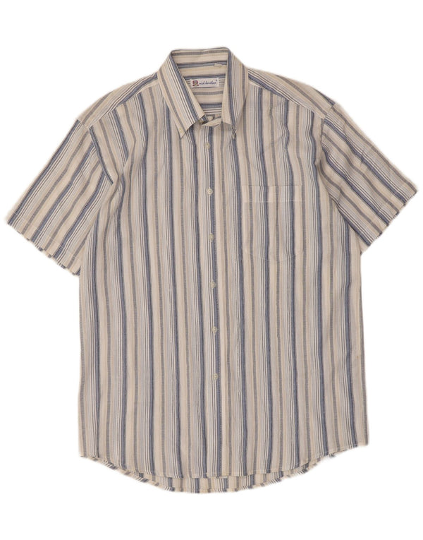 vintage Mens Short Sleeve Shirt Taille 16 41 Grand Rayé Multicolore