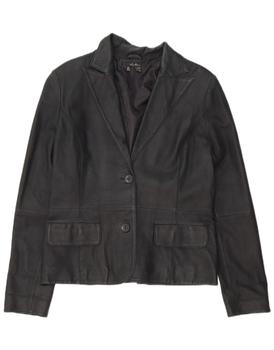 Zara Veste blazer en cuir à 2 boutons pour femme UK 16 Large Noir
