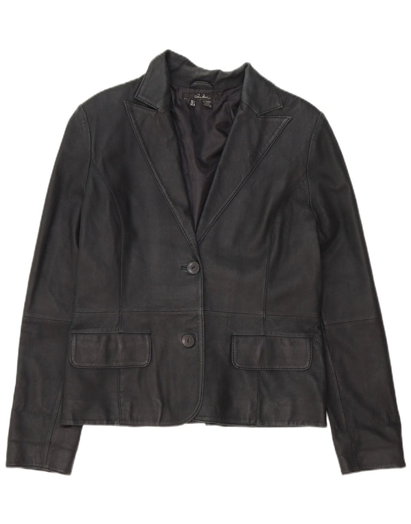 Zara Veste blazer en cuir à 2 boutons pour femme UK 16 Large Noir