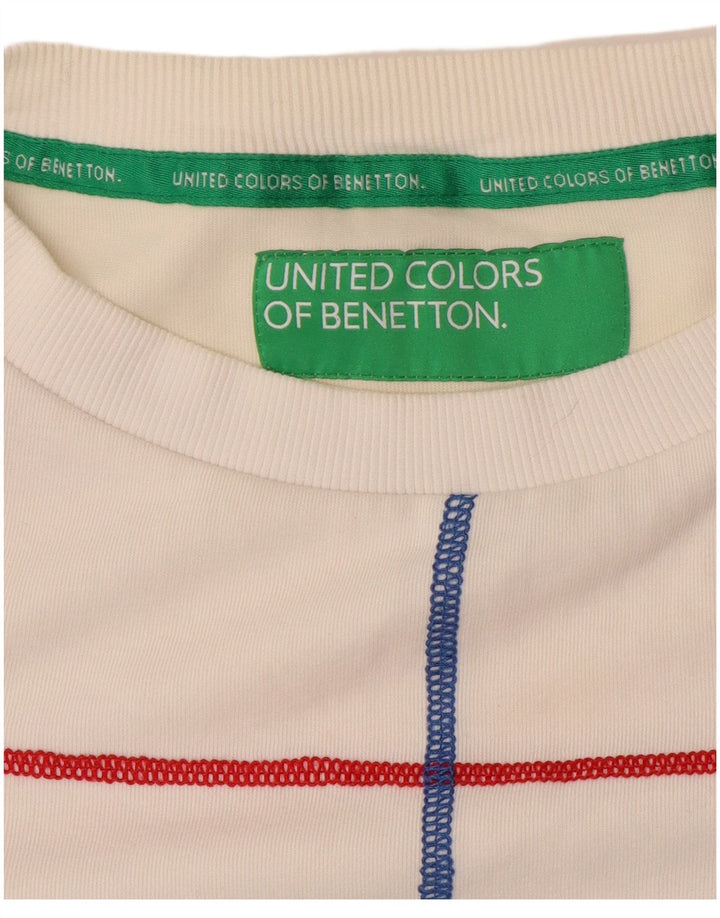 BENETTON Sweat-shirt court pour femme UK 10 Petit blanc rayé