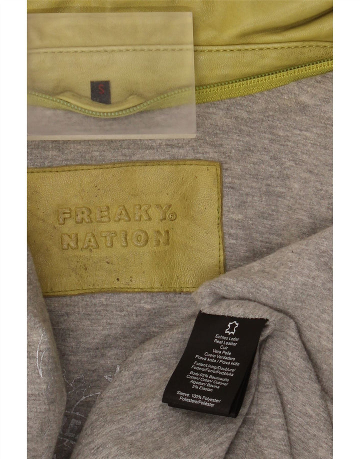 Freaky Nation Veste en cuir pour femme UK 10 Petit cuir vert