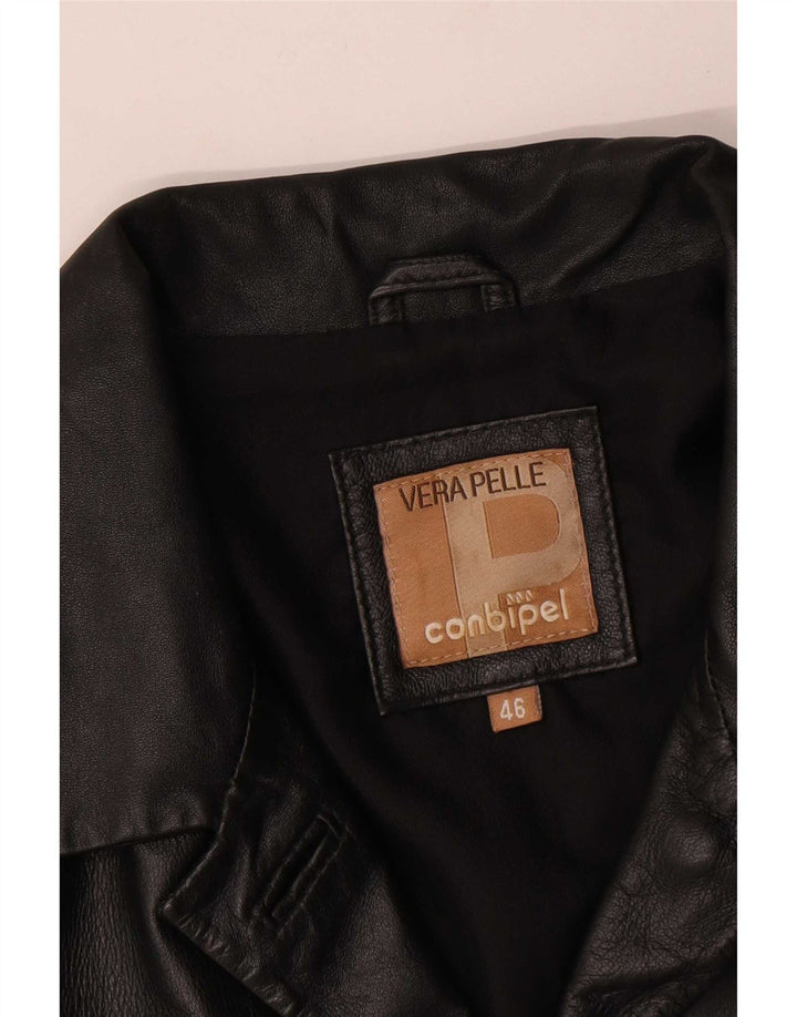 Conbipel Veste Blazer En Cuir 3 Boutons Femme IT 46 Grand Cuir Noir