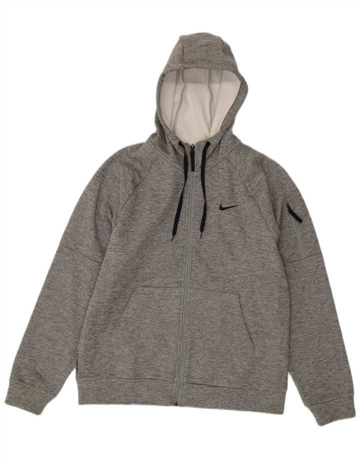 Nike Pull à capuche zippé Therma-Fit pour homme en polyester moucheté gris Taille L