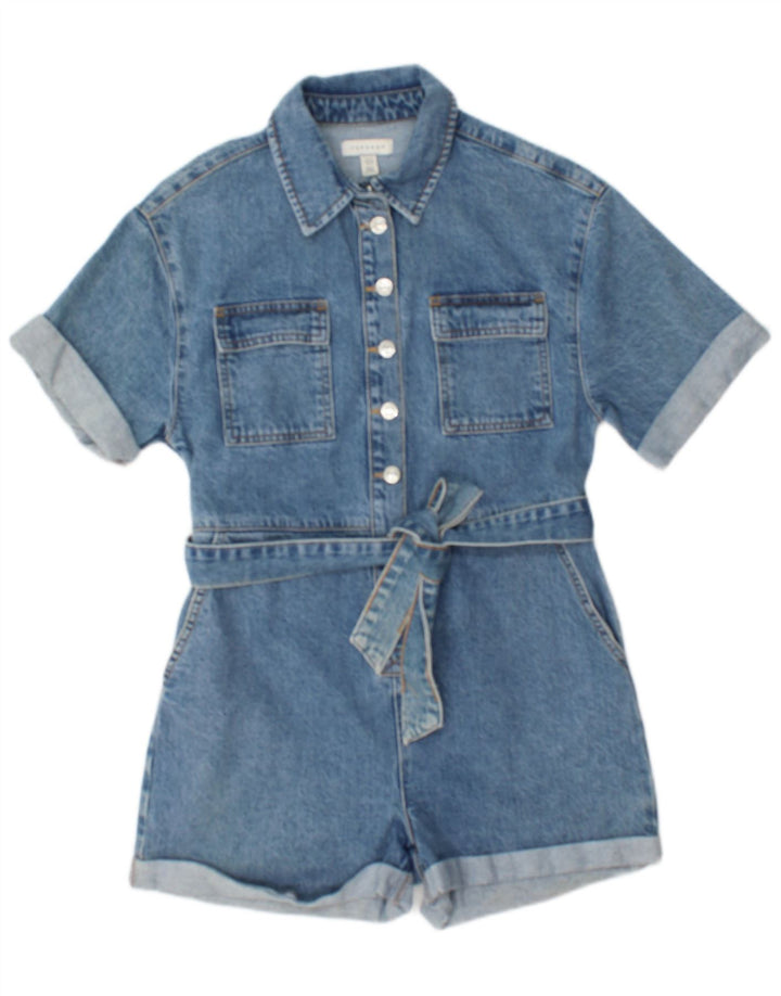 Topshop Combishort en jean pour femme UK 10 Petit Bleu Coton