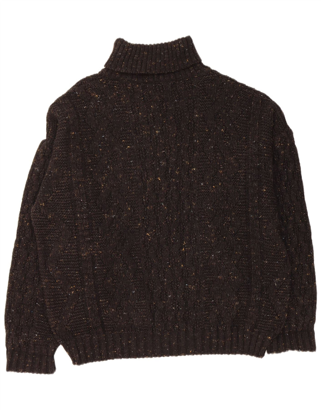 VINTAGE Homme Col Roulé Pull Pull Grand Acrylique Moucheté Noir