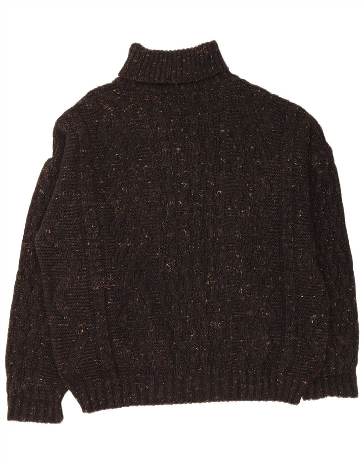 VINTAGE Homme Col Roulé Pull Pull Grand Acrylique Moucheté Noir