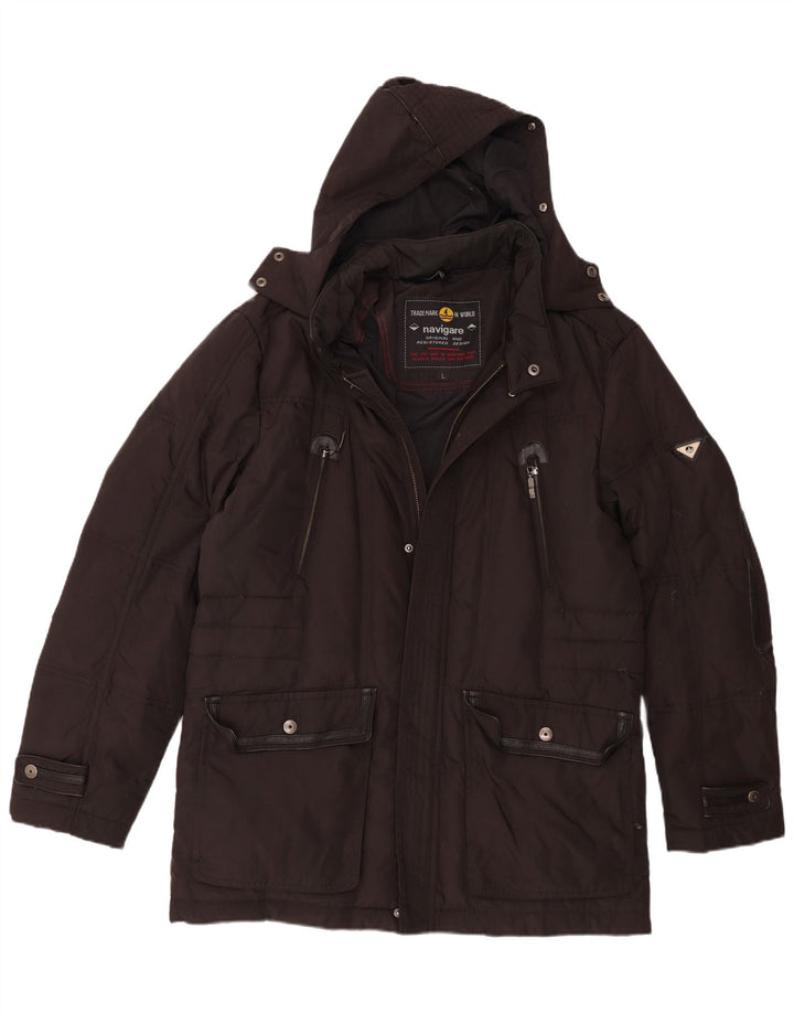 Navigare Parka à capuche pour homme UK 40 Large Noir Polyester