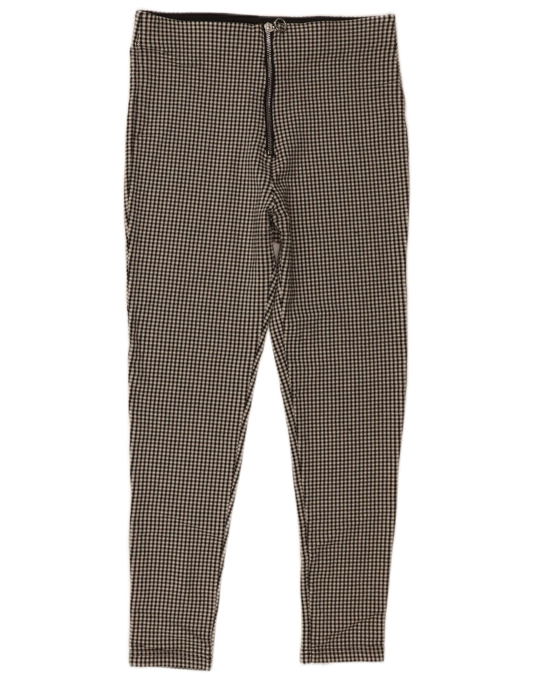 Zara Pantalon court taille haute pour femme Large W30 L25 Pied-de-poule noir