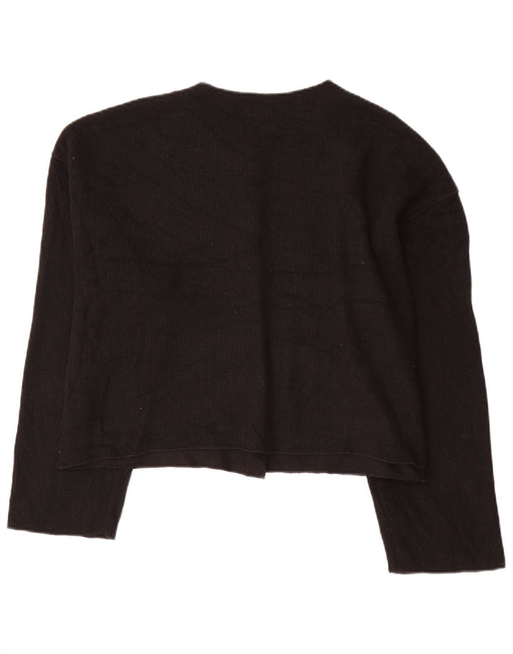 Zara Femmes Crop Cardigan Pull UK 18 XL Noir Polyester