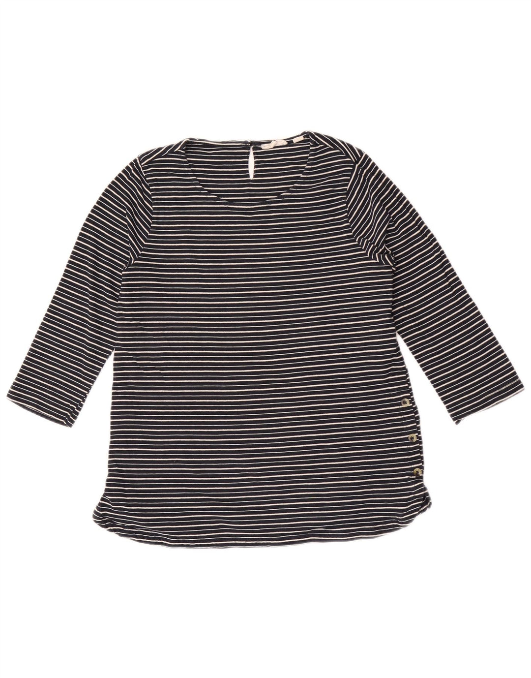 Fat Face Top Femme Manches 3/4 UK 10 Petit Bleu Marine Rayé