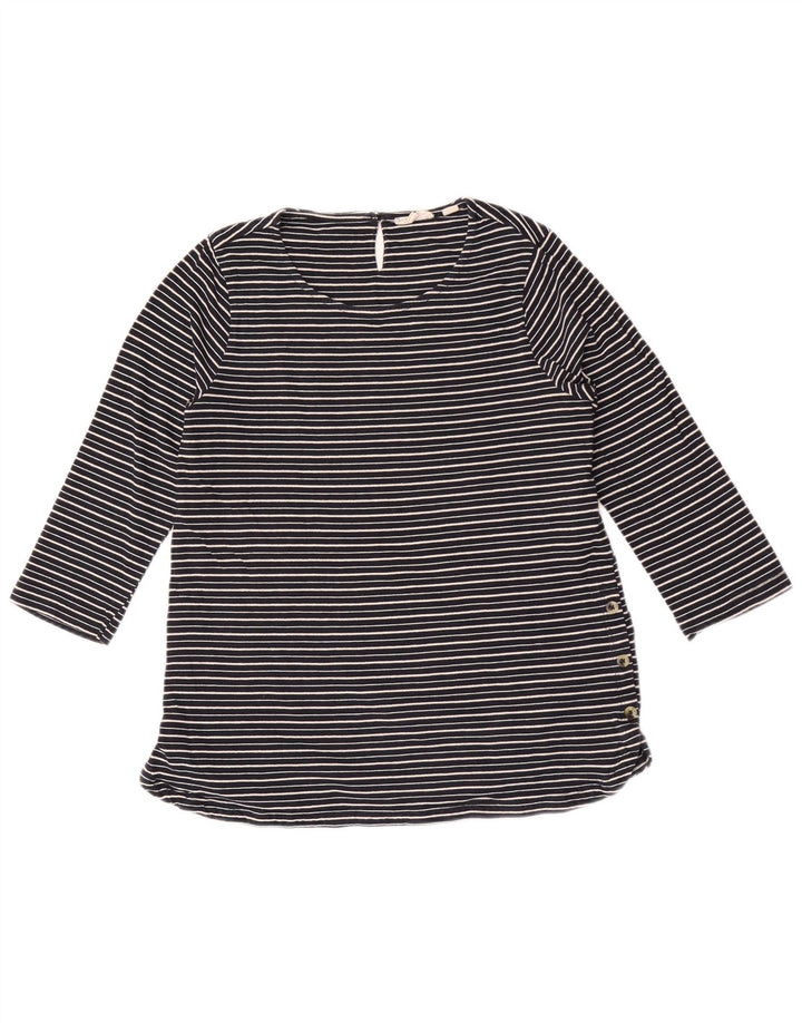 Fat Face Top Femme Manches 3/4 UK 10 Petit Bleu Marine Rayé