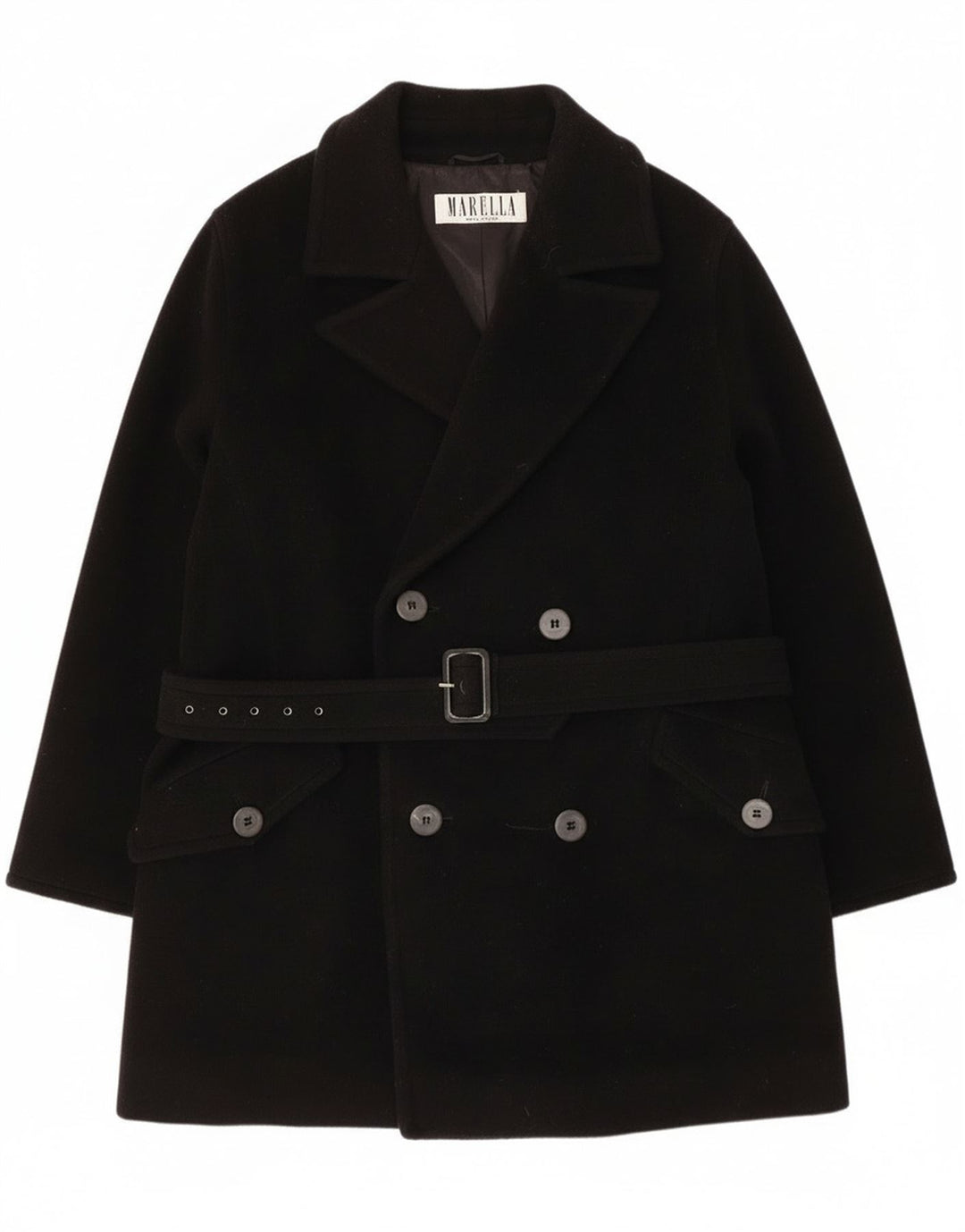 Marella Manteau croisé pour femme UK 14 Laine vierge noire moyenne