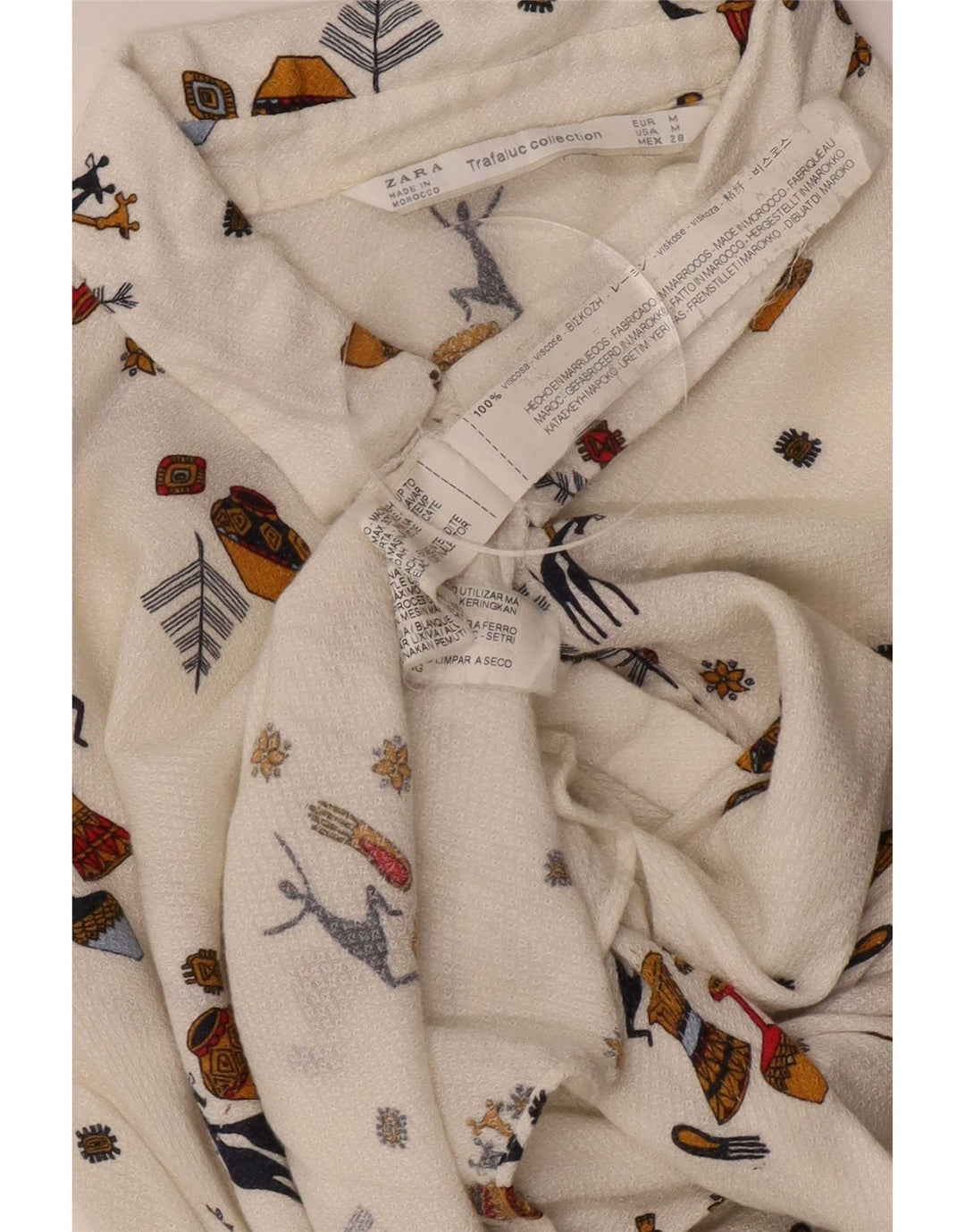 Zara Womens Trafaluc Abstract Pattern Shirt Blouse UK 14 Moyen Blanc