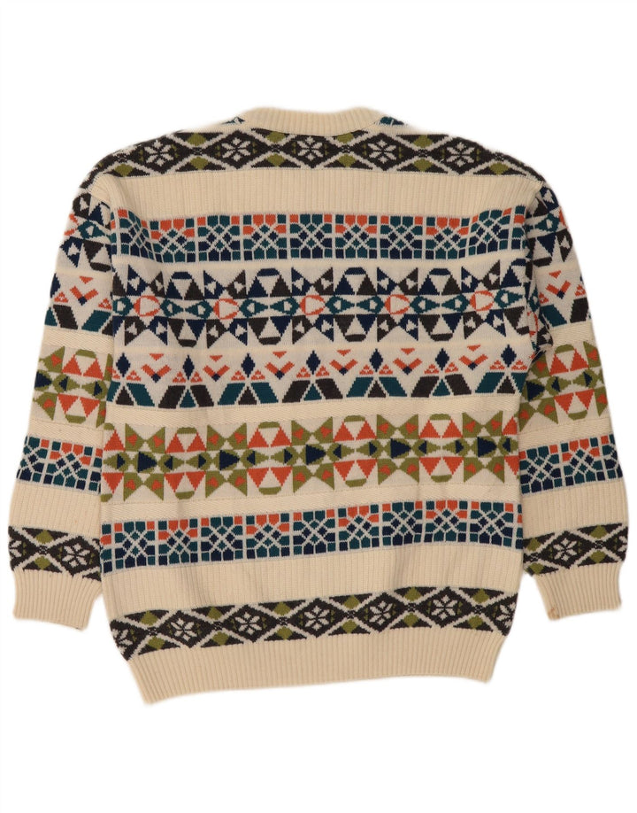 White Sails Pull à col rond pour homme Grand motif géométrique beige
