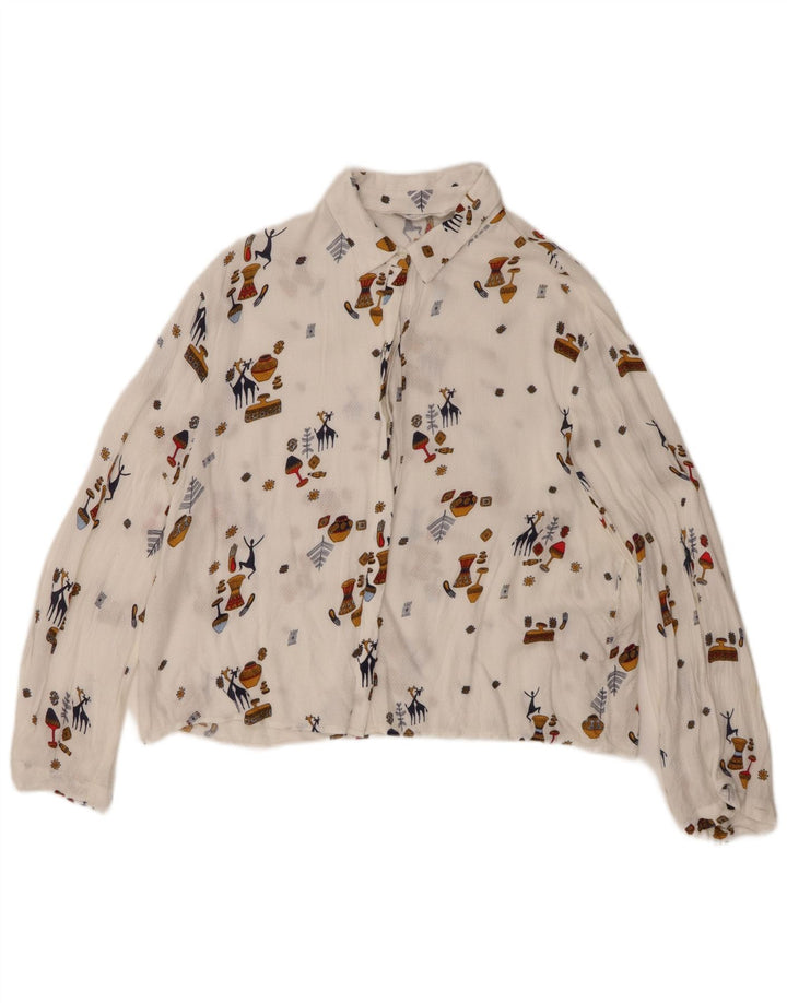 Zara Chemise transparente pour femme UK 6 XS Viscose géométrique blanche