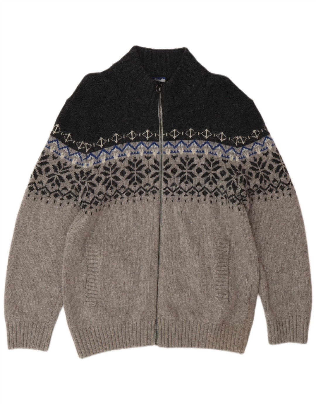 NORTH ROUTE Pull à col zippé pour homme Large Gris Fair Isle