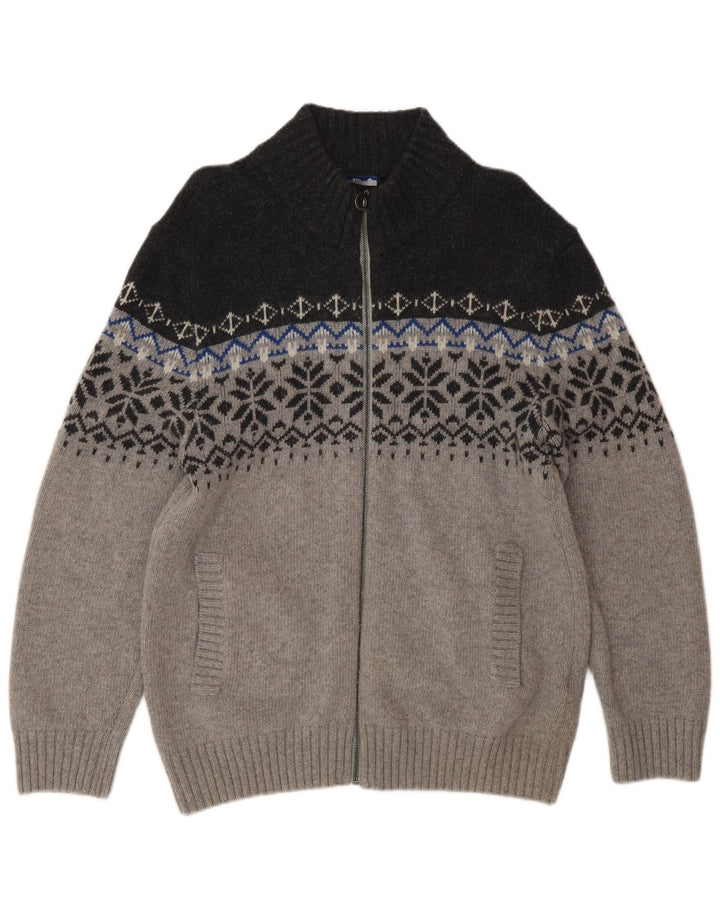 NORTH ROUTE Pull à col zippé pour homme Large Gris Fair Isle