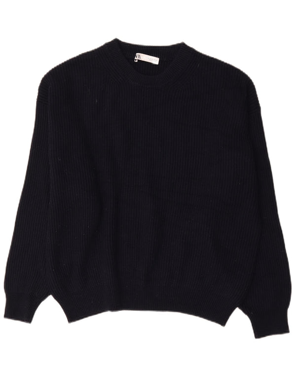 Zara Pull surdimensionné à col rond pour femme UK 18 XL Bleu marine Polyester