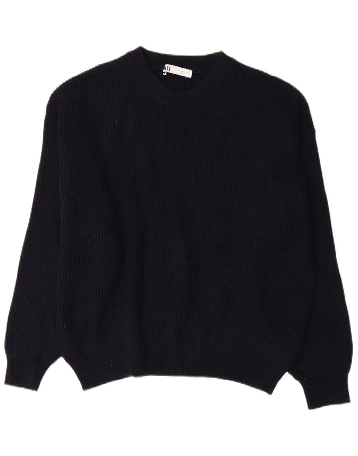 Zara Pull surdimensionné à col rond pour femme UK 18 XL Bleu marine Polyester
